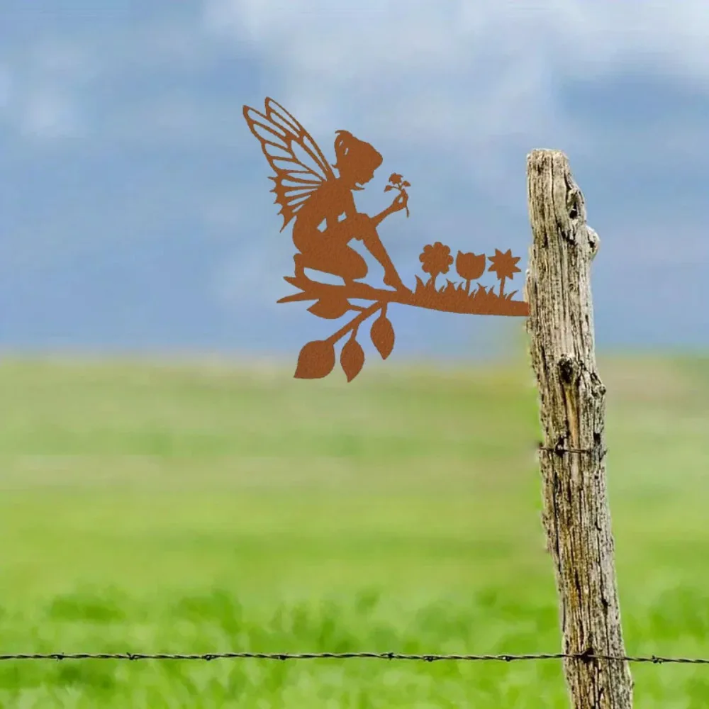 Ogrodowy kołek dekoracyjny czarownica z kotem Brązowy