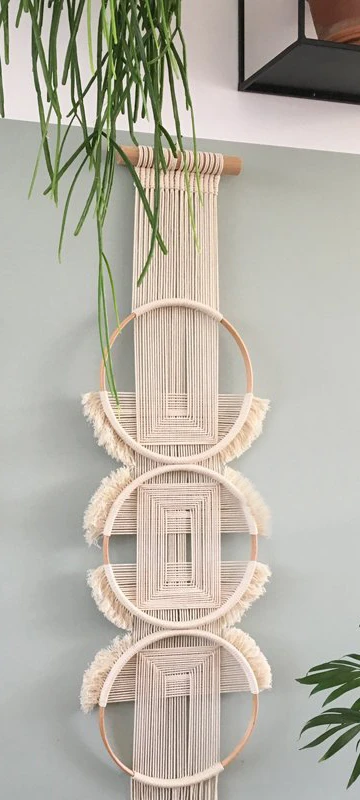 Okrągła makrama mandala na ścianę drewniana ramka – dekoracja boho Fioletowo szary