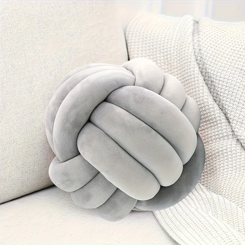 Okrągła poduszka ozdobna węzeł - ręcznie robiona dekoracja Jasnoszary