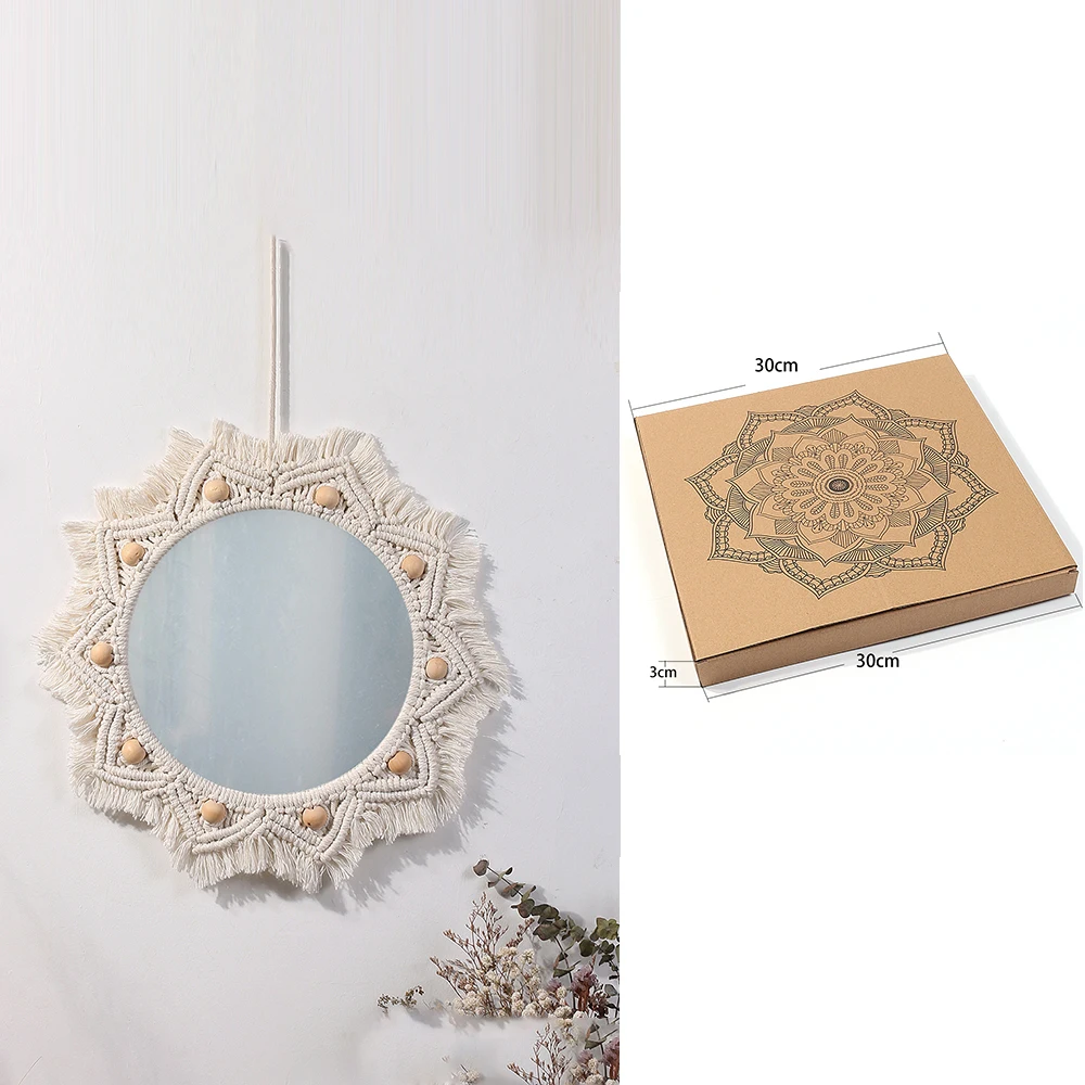 Okrągłe lustro boho makrama – ścienne lustro dekoracyjne z tkaniem Masło