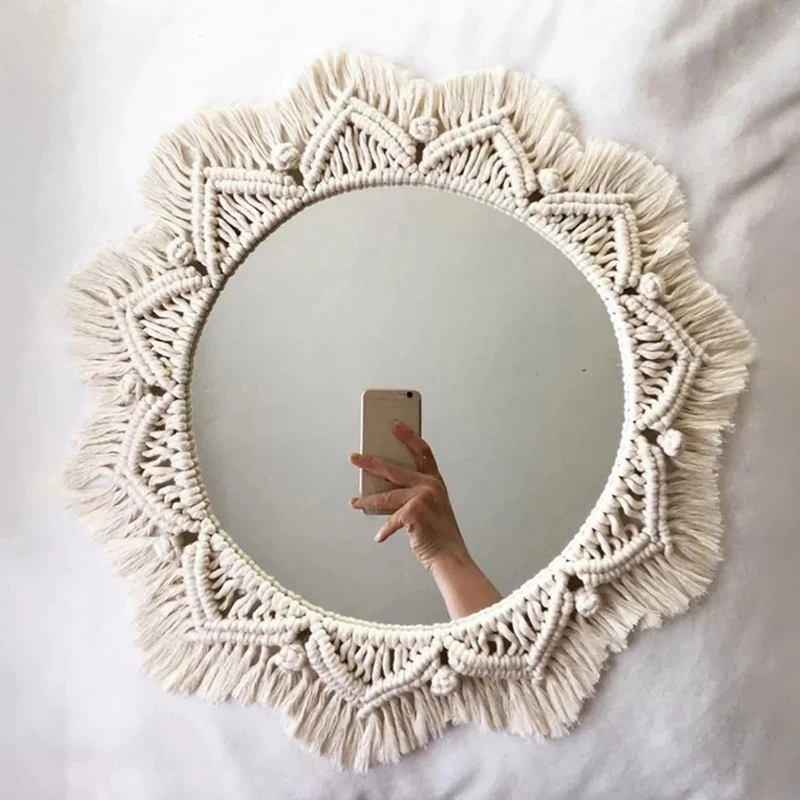 Okrągłe lustro boho makrama – ścienne lustro dekoracyjne z tkaniem Morela