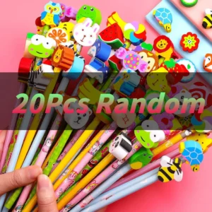 Ołówki HB Kawaii z gumką z motywami bajkowymi, zestaw 20 sztuk Biały