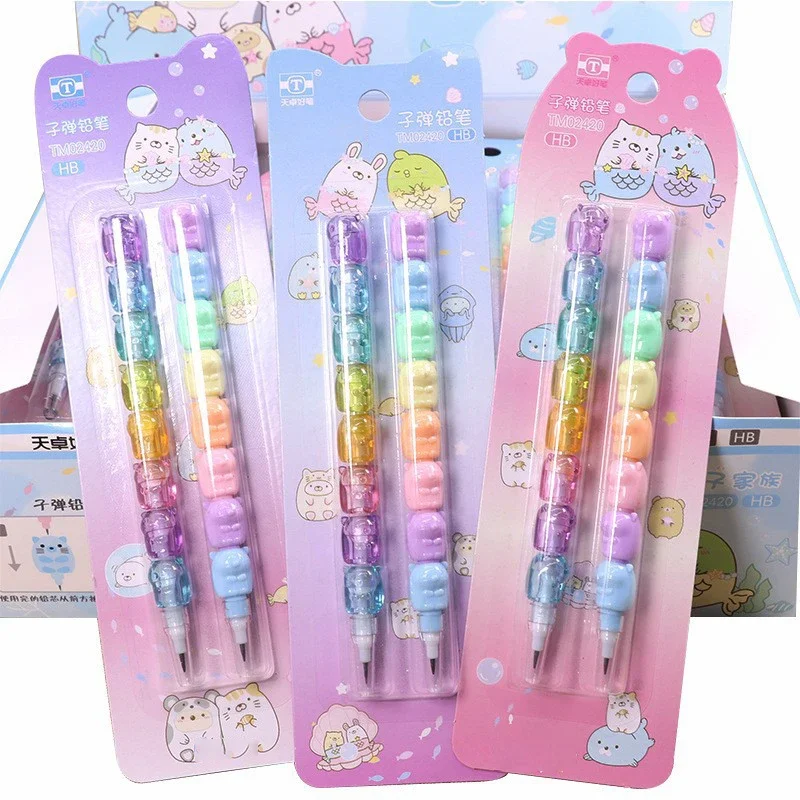 Ołówki mechaniczne Kawaii bez ostrzenia 2 sztuki do szkoły i biura Biały