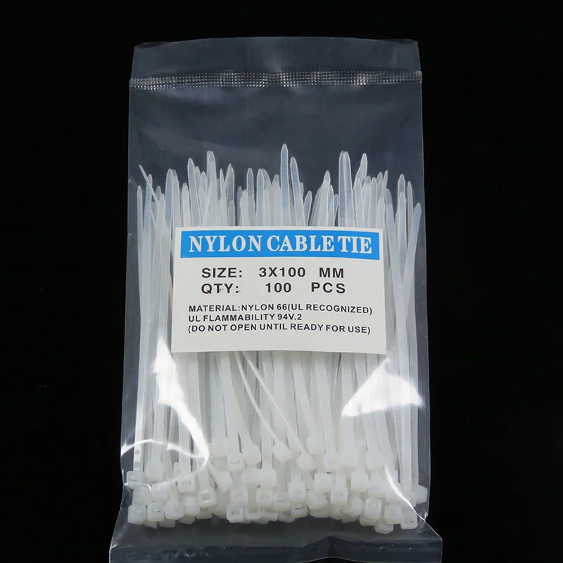 Nylonowe opaski zaciskowe do kabli 3x100 mm – zestaw 100 szt. Jasnoszary