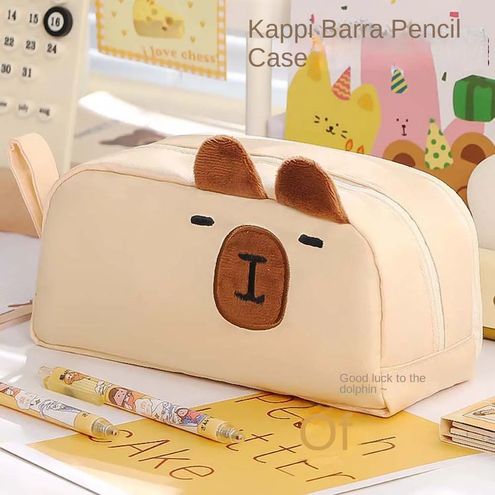 Piórnik 3D czarny kot - pojemne etui z pluszowymi uszami Jasnożółty
