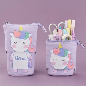 Piórnik z kotem na zamek - przybory szkolne Kawaii Jasnoszary