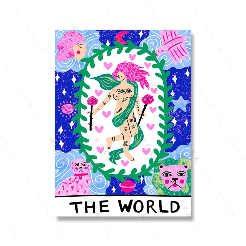 Plakat artystyczny z tygrysem i motywem Tarot - abstrakcyjna grafika do salonu Biały