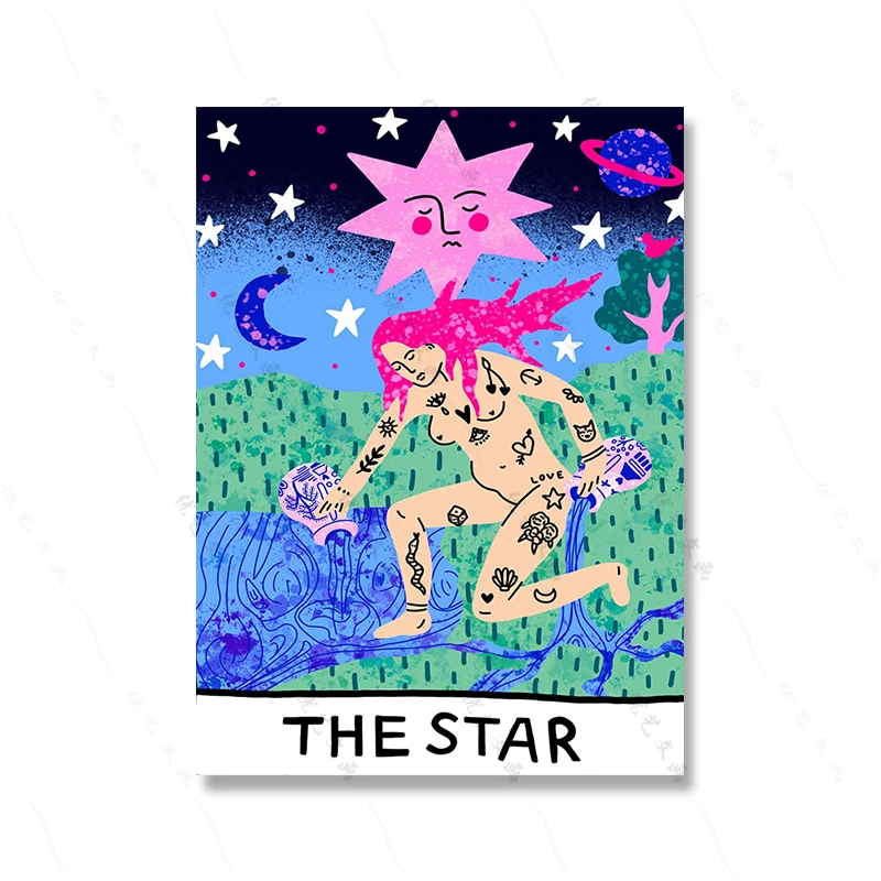 Plakat artystyczny z tygrysem i motywem Tarot - abstrakcyjna grafika do salonu Czerwony