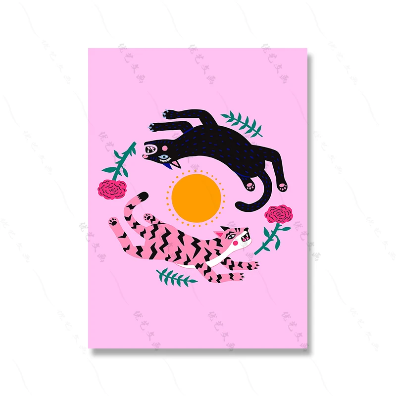 Plakat artystyczny z tygrysem i motywem Tarot - abstrakcyjna grafika do salonu Niebieski