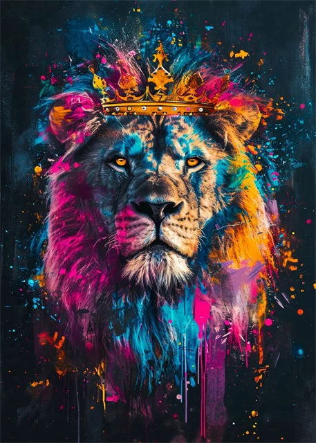 Plakat canvas z kotem i lwem w stylu graffiti — kolorowy art print Biały