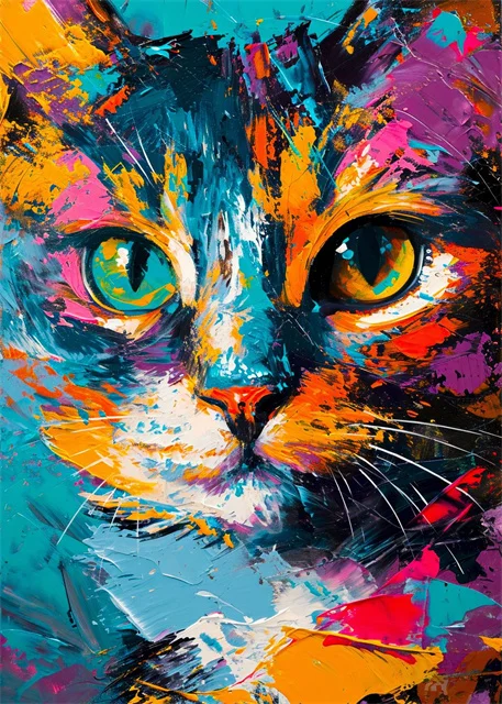 Plakat canvas z kotem i lwem w stylu graffiti — kolorowy art print Granatowy