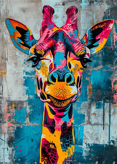 Plakat canvas z kotem i lwem w stylu graffiti — kolorowy art print Jasnoszary