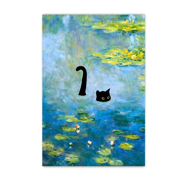 Plakat z czarnym kotem w stylu Van Gogha Gwiaździsta Noc Fioletowy/фиолетовый