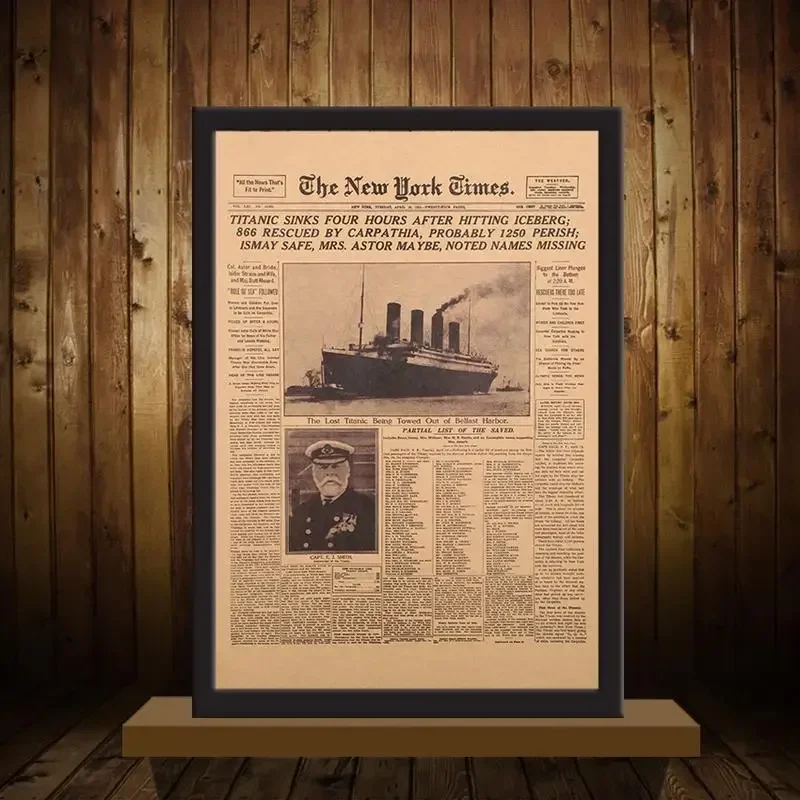 Plakat historyczny New York Times Titanic gazeta vintage Czarny
