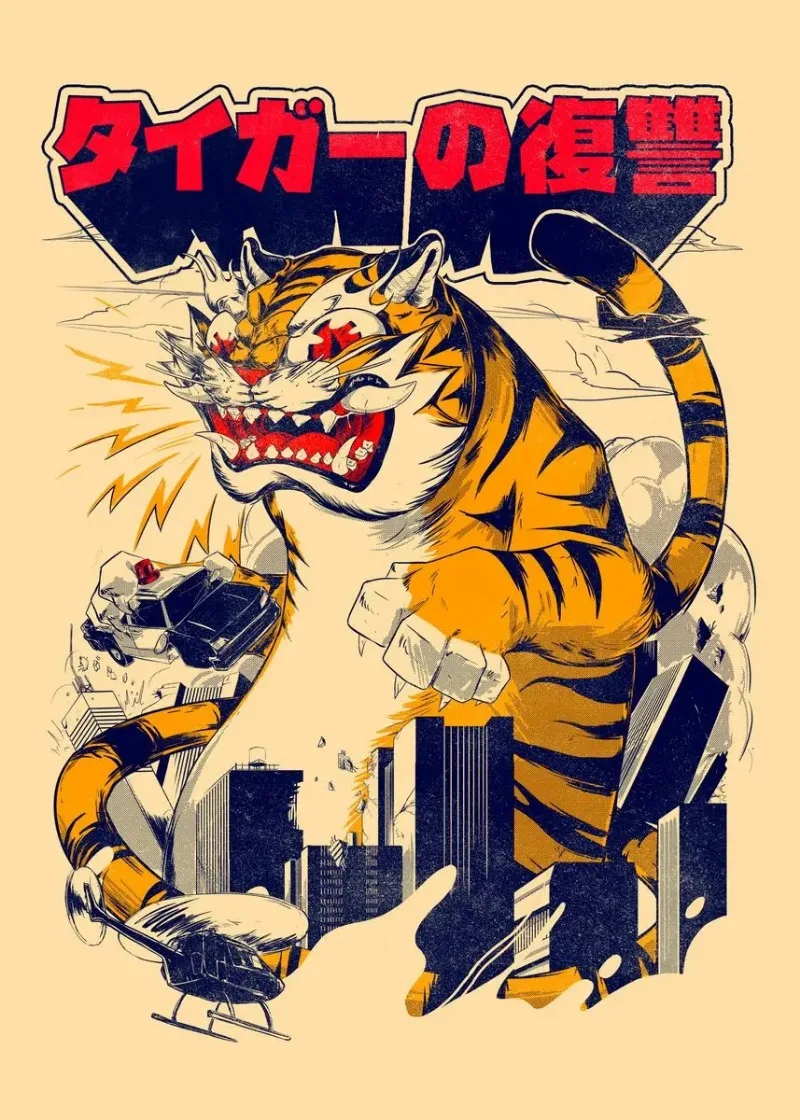 Plakat z japońskim kotem szczęścia Maneki Neko na płótnie Ciemny szary