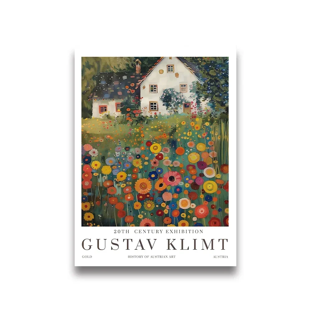 Plakat Gustav Klimt z kotem i lisem na płótnie do salonu Jasnoszary