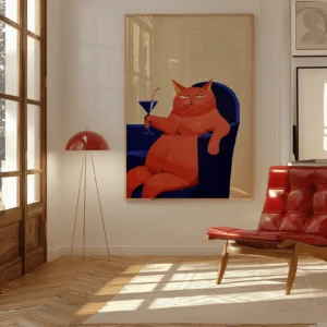 Plakat kot przy barku retro dekoracja do kuchni Biały
