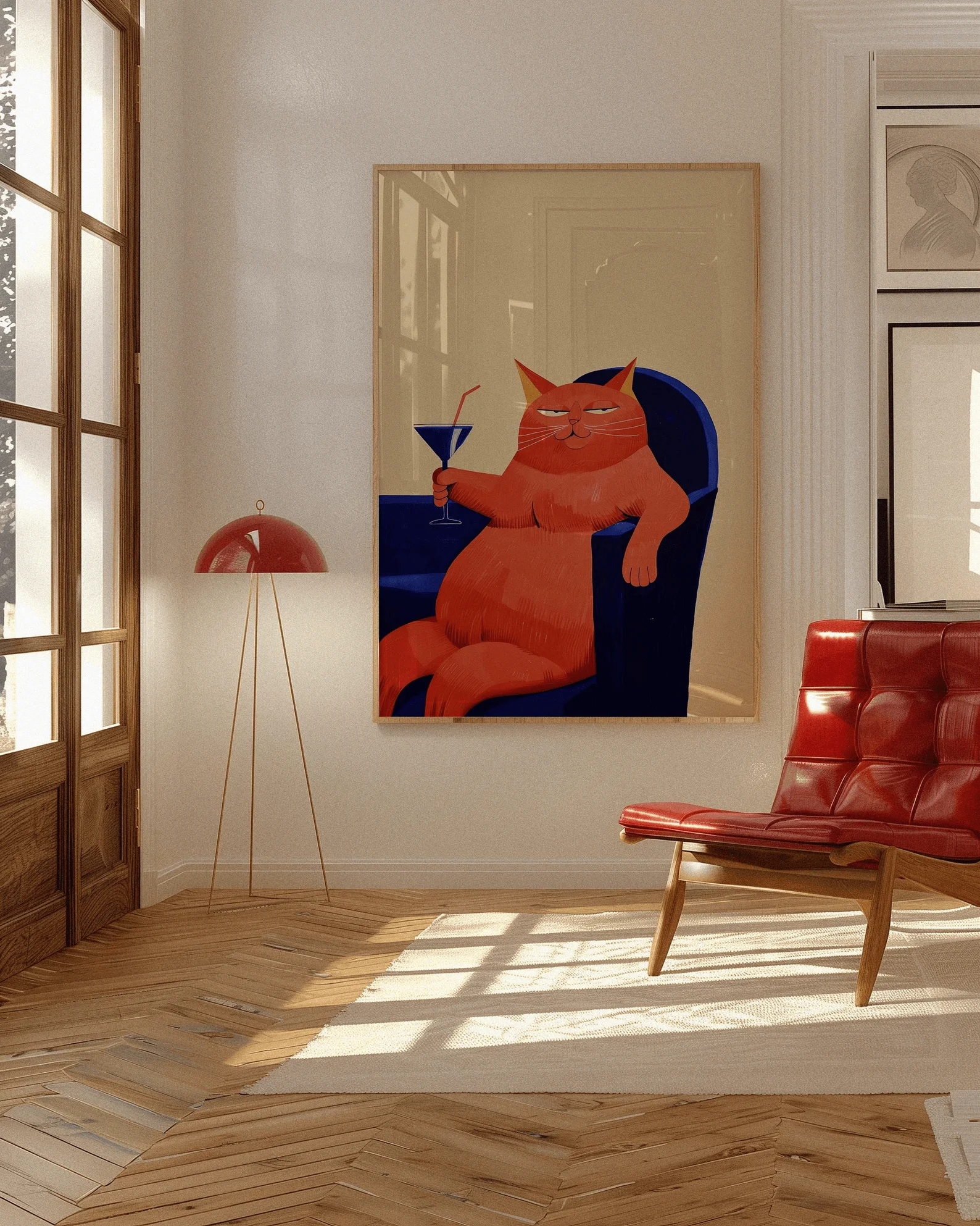 Plakat kot przy barku retro dekoracja do kuchni Biały