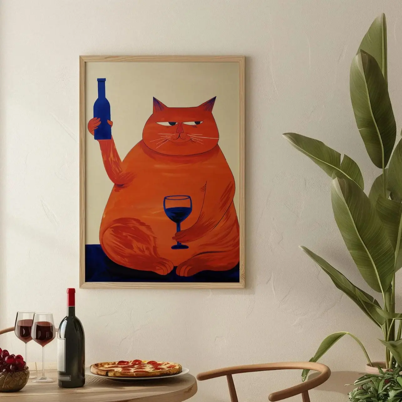 Plakat kot przy barku retro dekoracja do kuchni Czerwony