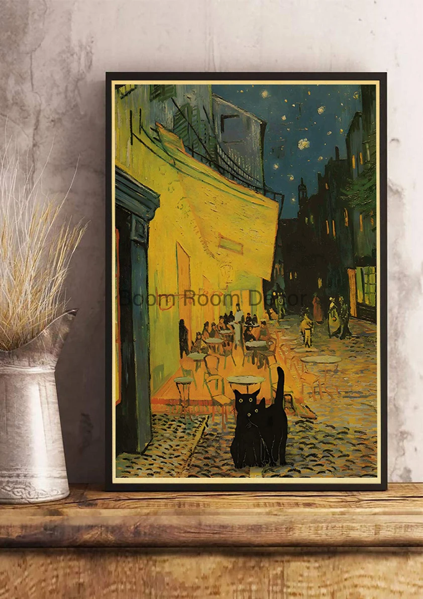 Plakat papier kraft koty - kreskówkowa grafika do salonu Mięta