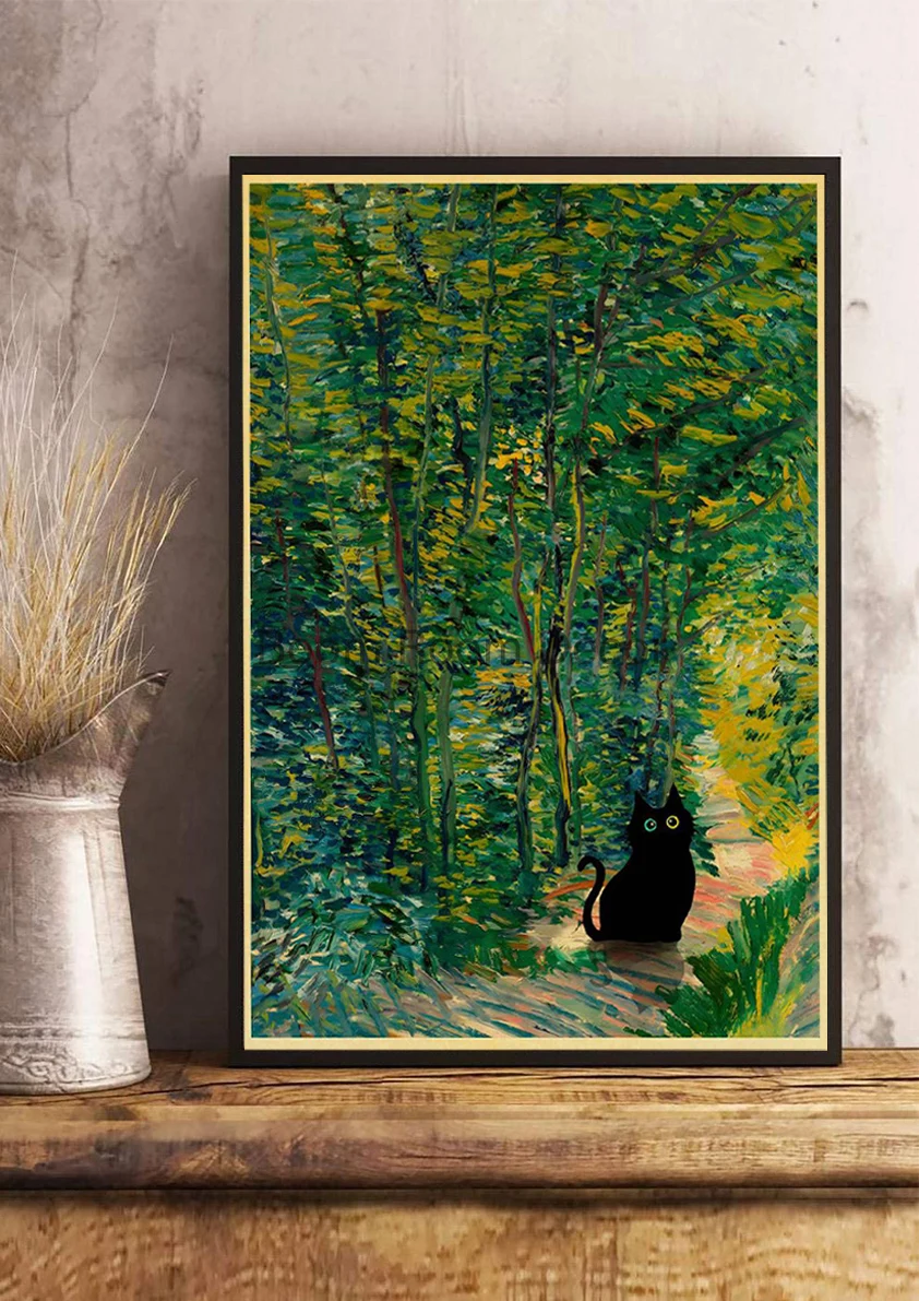 Plakat papier kraft koty - kreskówkowa grafika do salonu Szary