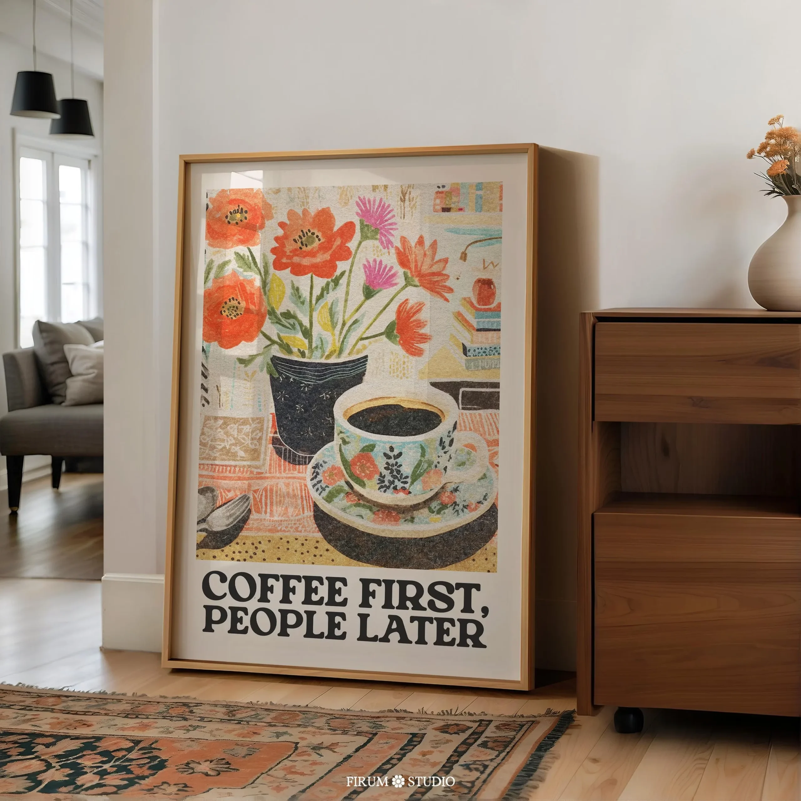 Plakat na plotnie Bonjour Mon Amour z czarnym kotem mid-century Srebrny