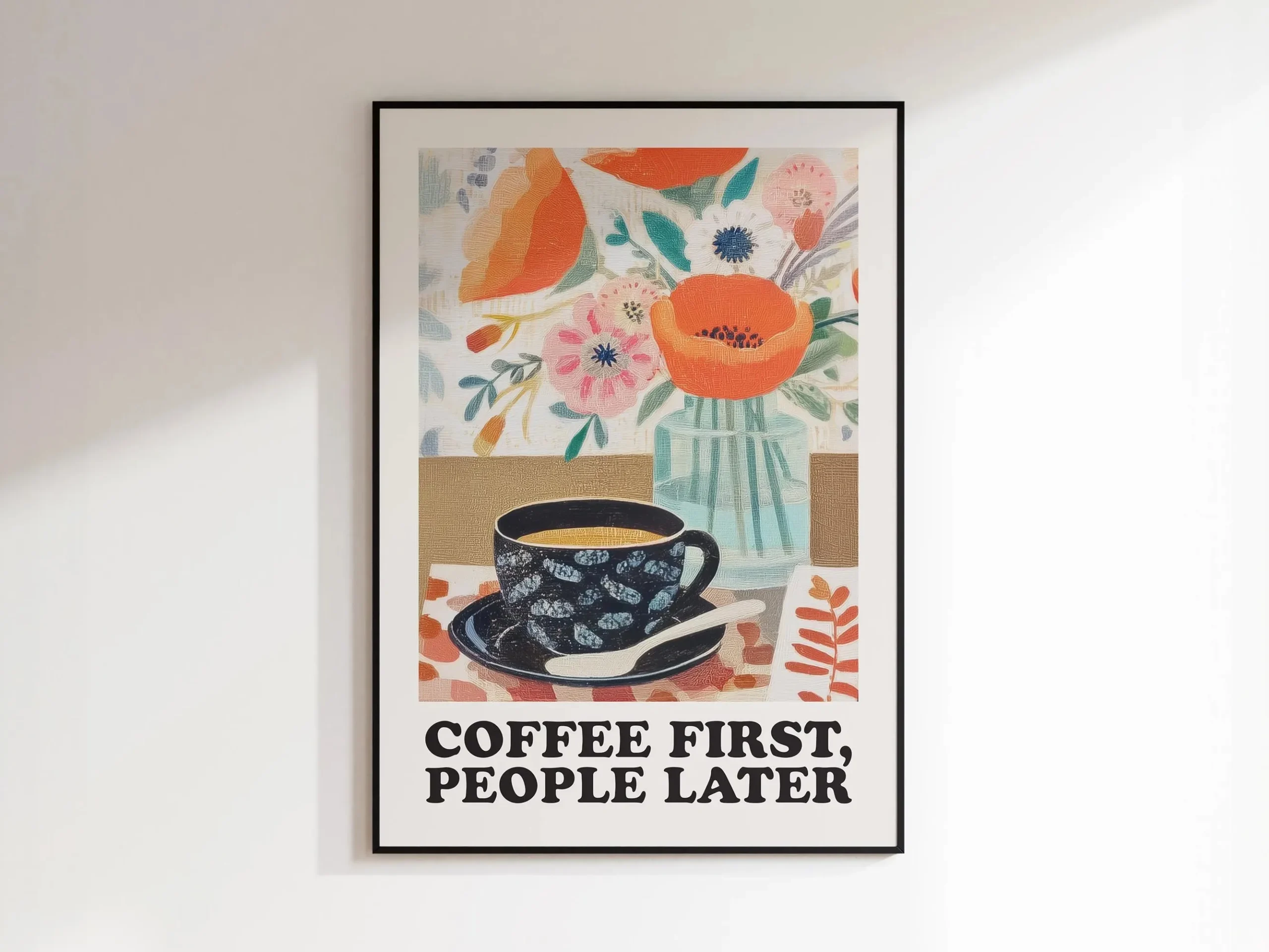 Plakat na plotnie Bonjour Mon Amour z czarnym kotem mid-century Złoto