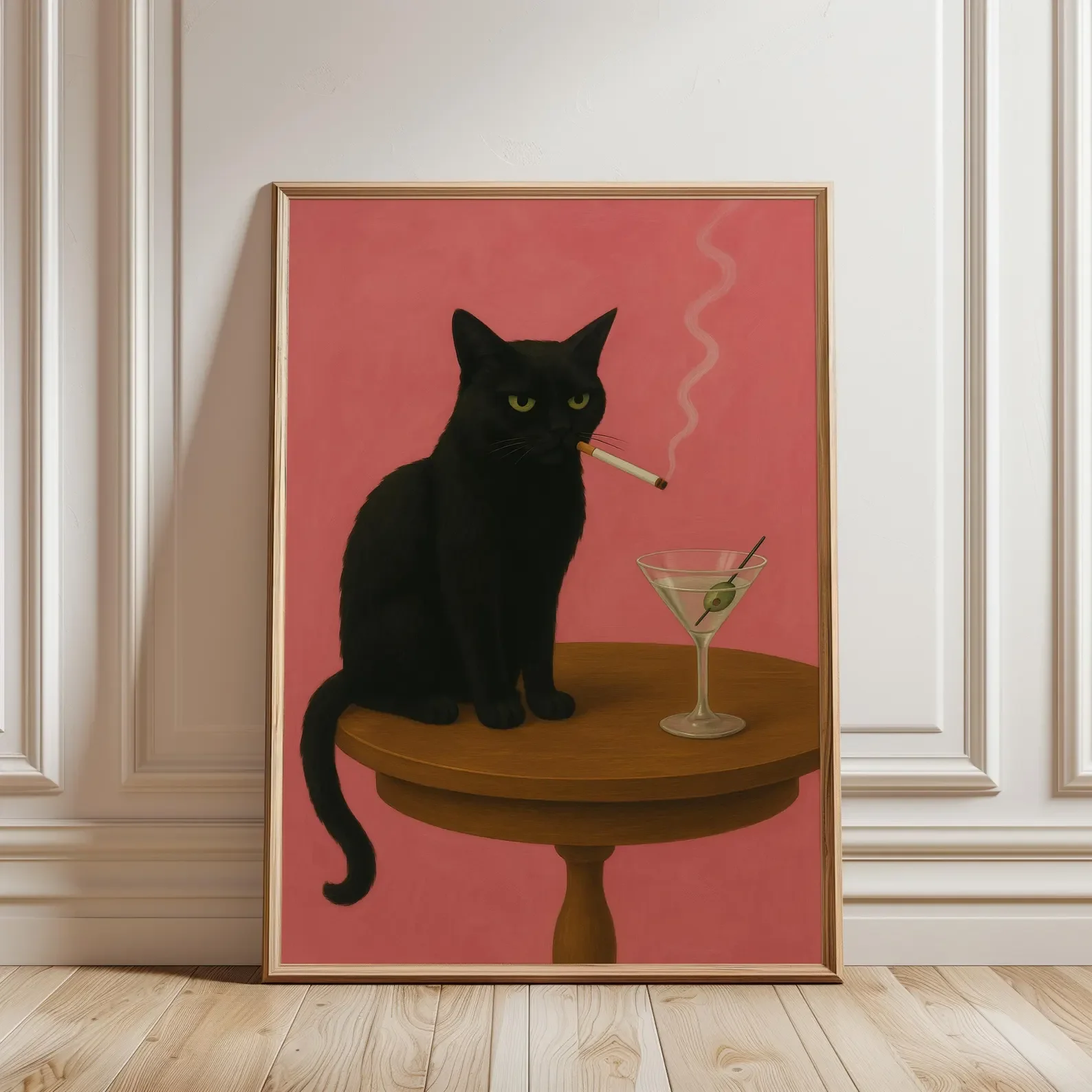 Plakat retro czarny kot vintage do kuchni Biały