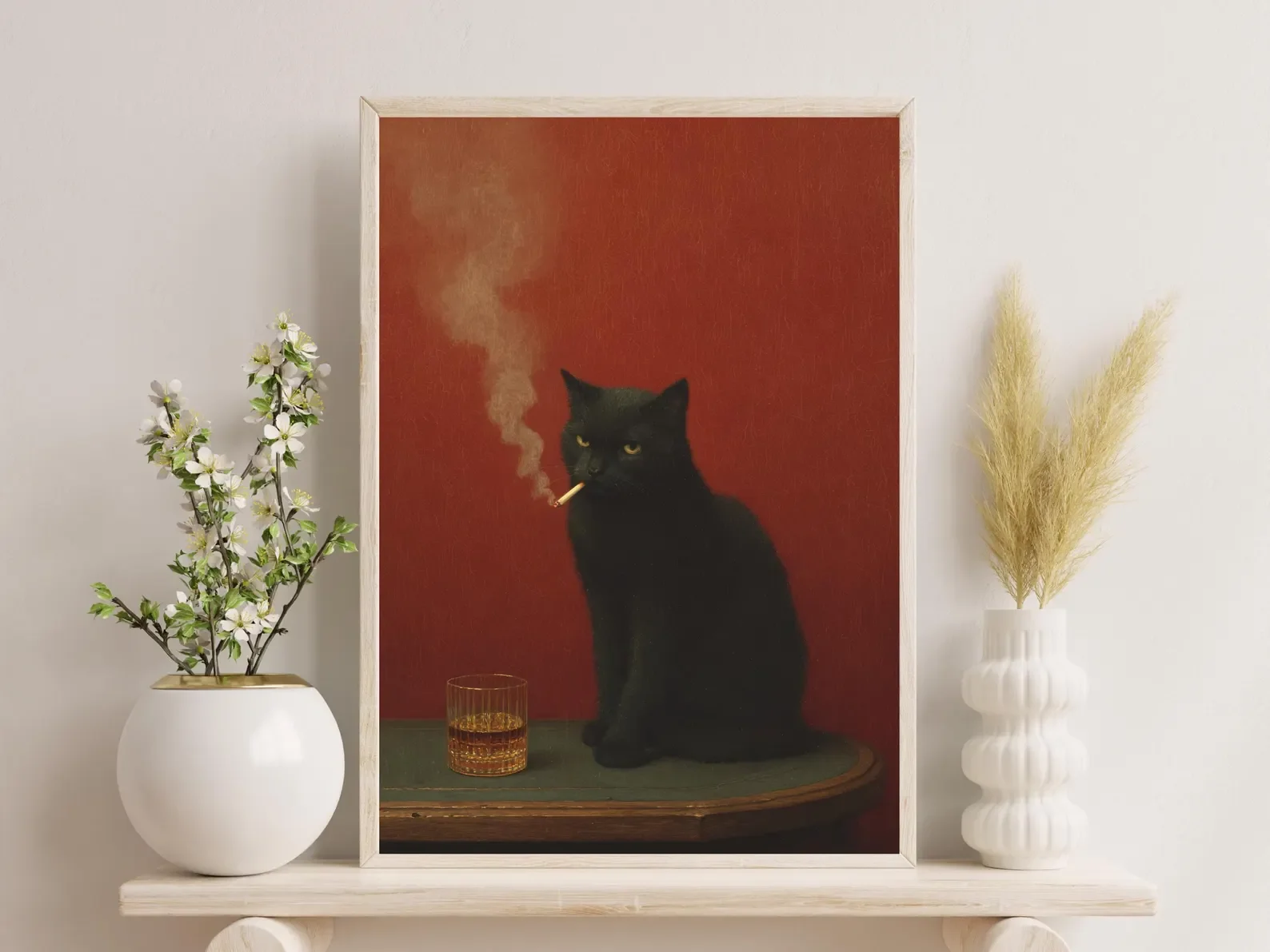Plakat retro czarny kot vintage do kuchni Szary