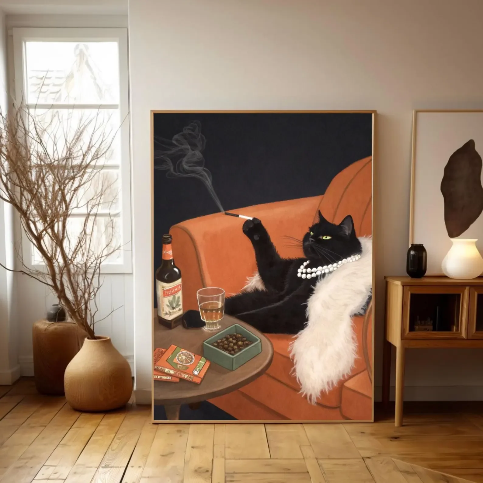 Plakat retro czarny kot vintage do kuchni Zielony