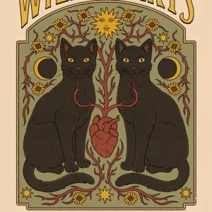 Plakat retro z kotem i księżycem na płótnie do pokoju w stylu Boho Biały