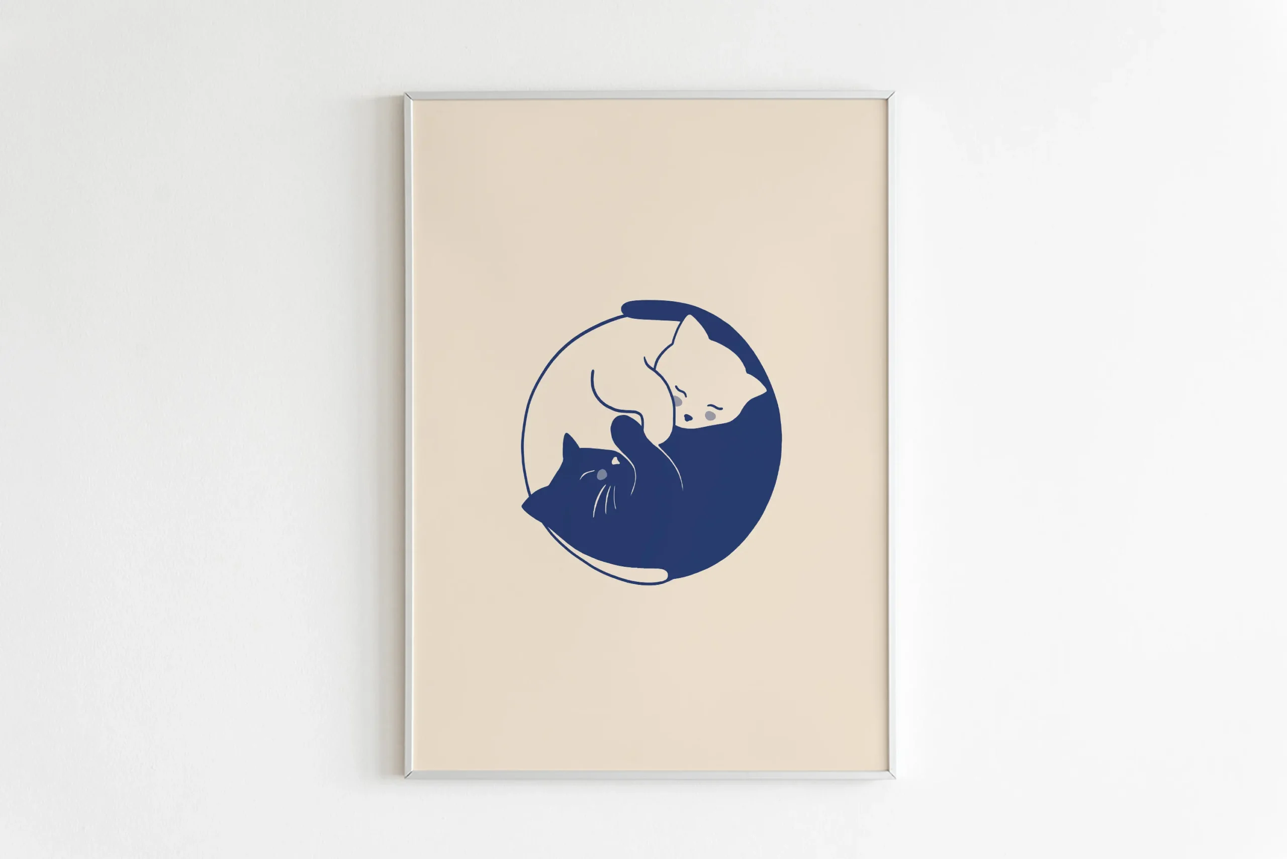 Plakat z śpiącymi kotkami na płótnie — minimalistyczna ilustracja do salonu Brązowy