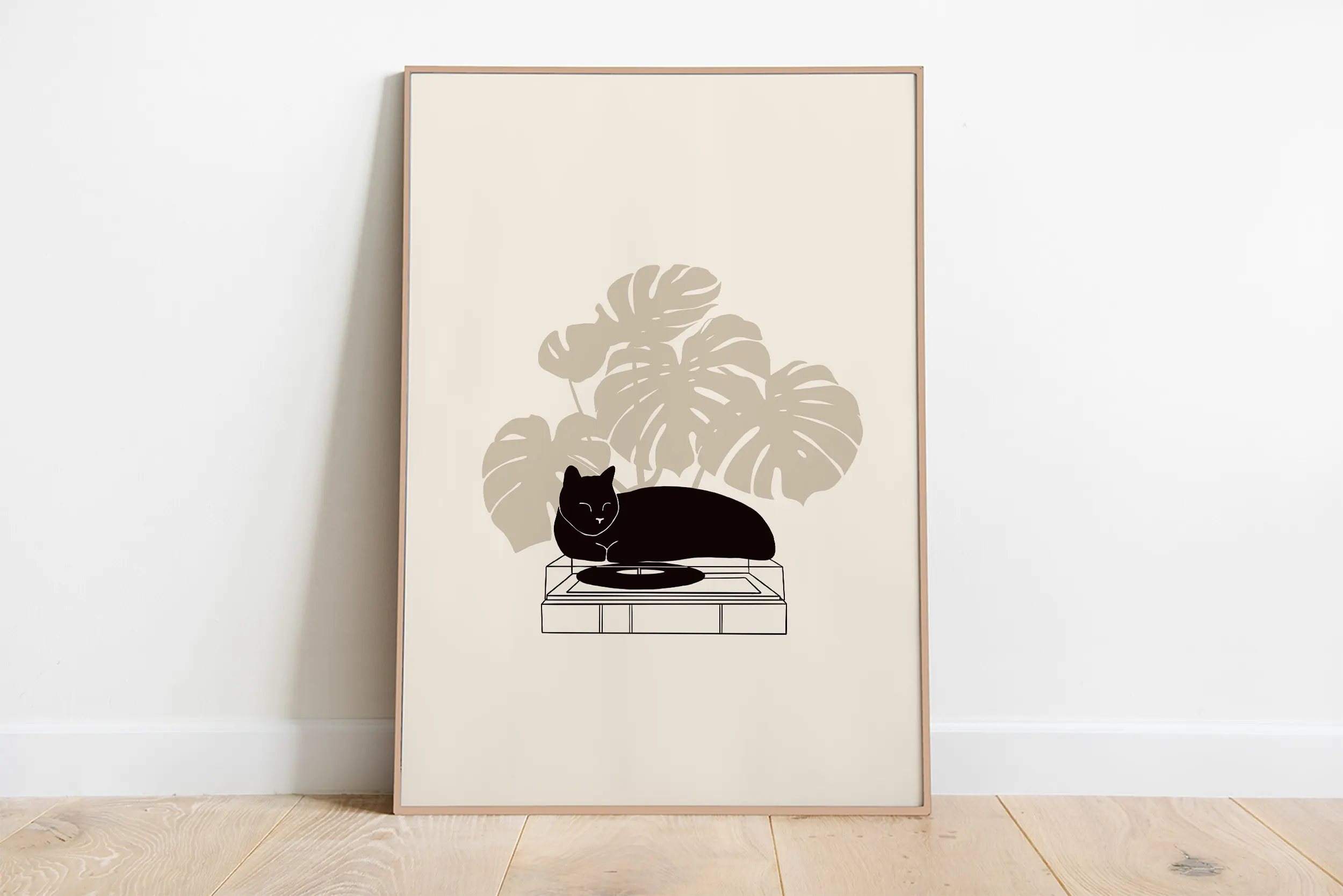Plakat z śpiącymi kotkami na płótnie — minimalistyczna ilustracja do salonu Fioletowy/фиолетовый