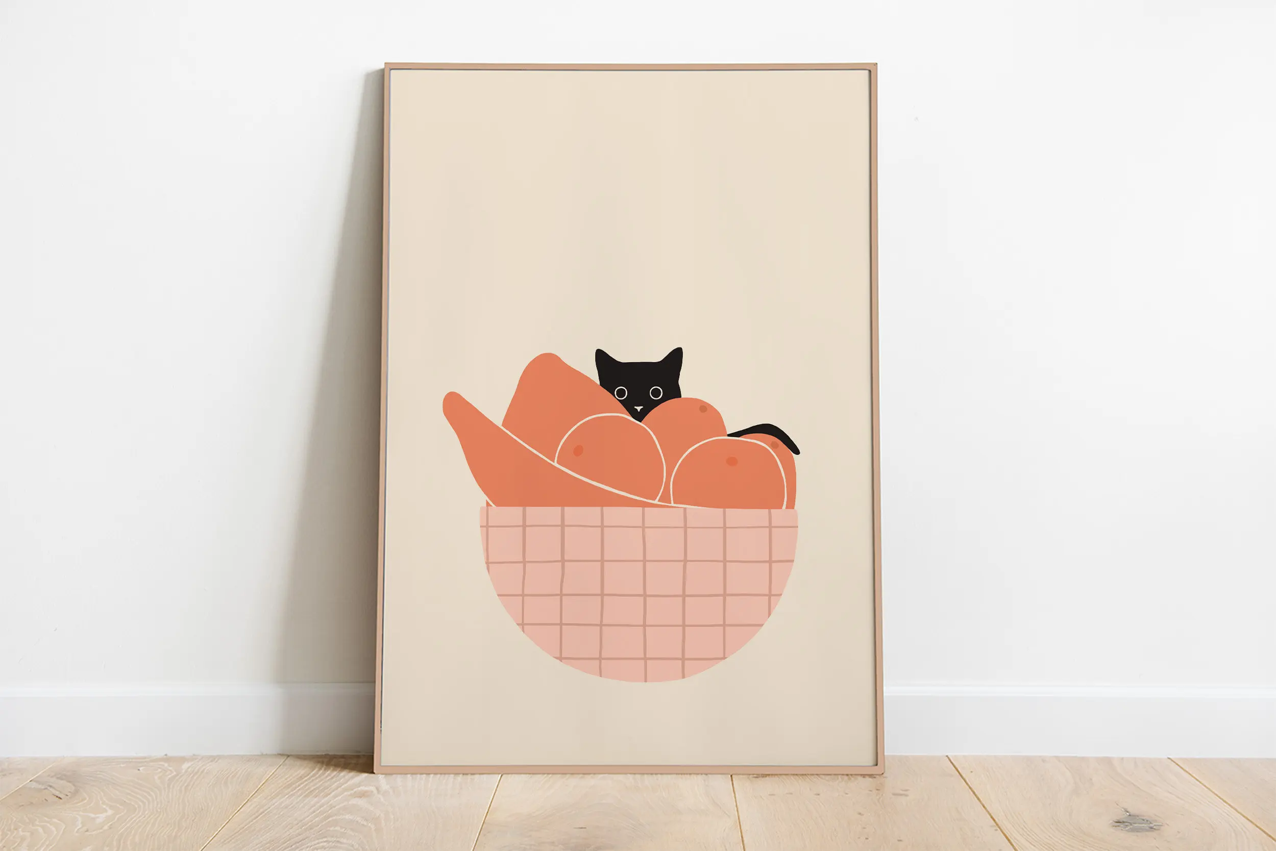 Plakat z śpiącymi kotkami na płótnie — minimalistyczna ilustracja do salonu Jasnozielony