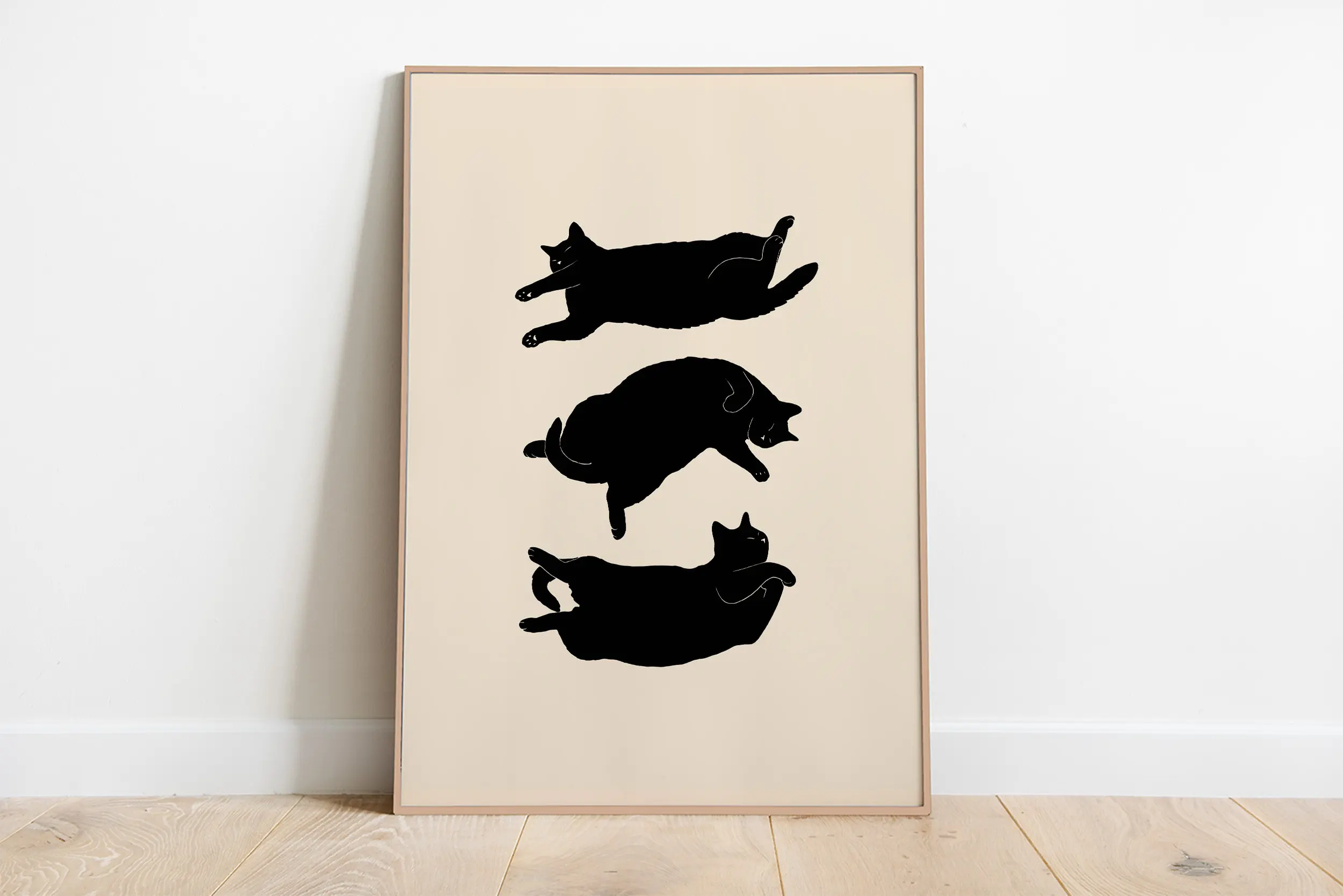 Plakat z śpiącymi kotkami na płótnie — minimalistyczna ilustracja do salonu Jasnożółty