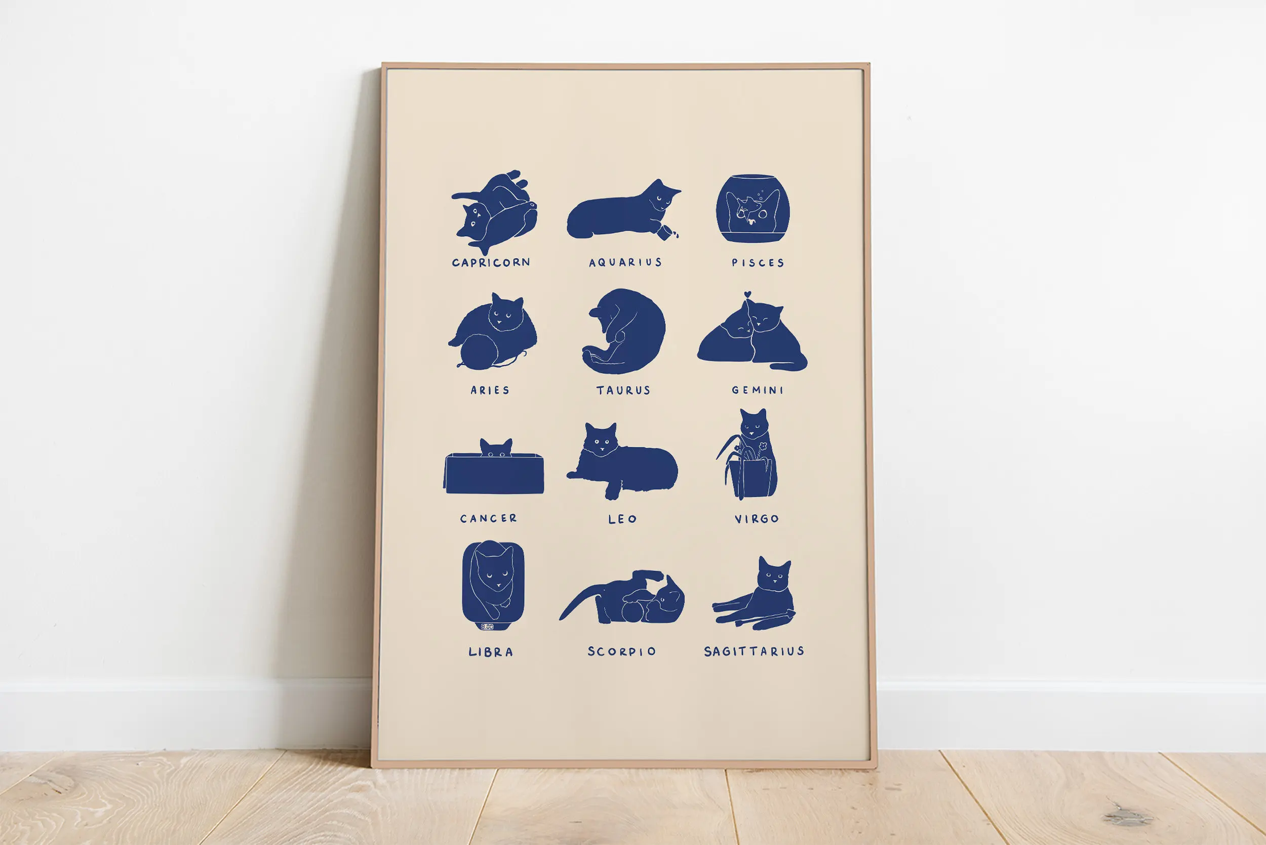 Plakat z śpiącymi kotkami na płótnie — minimalistyczna ilustracja do salonu Pomarańczowy