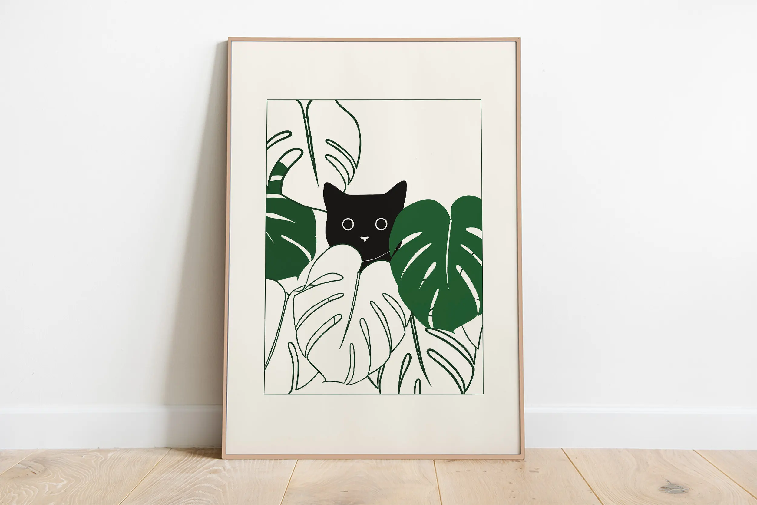 Plakat z śpiącymi kotkami na płótnie — minimalistyczna ilustracja do salonu Zielony