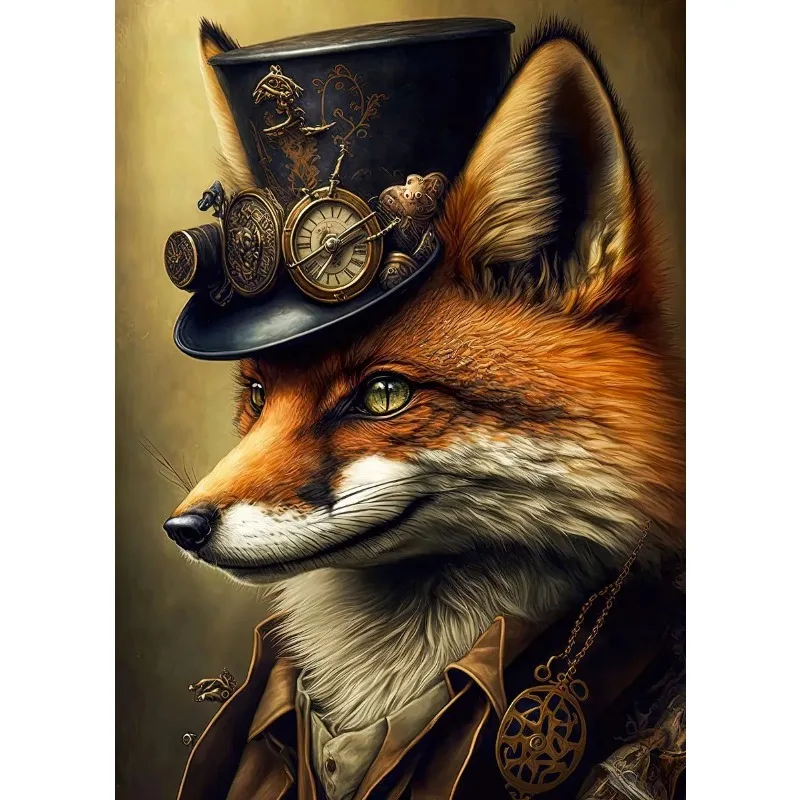 Plakat Steampunk ze zwierzętami – obraz na płótnie do salonu Biały