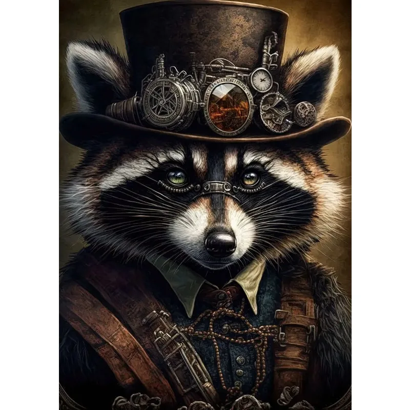 Plakat Steampunk ze zwierzętami – obraz na płótnie do salonu Burgundia