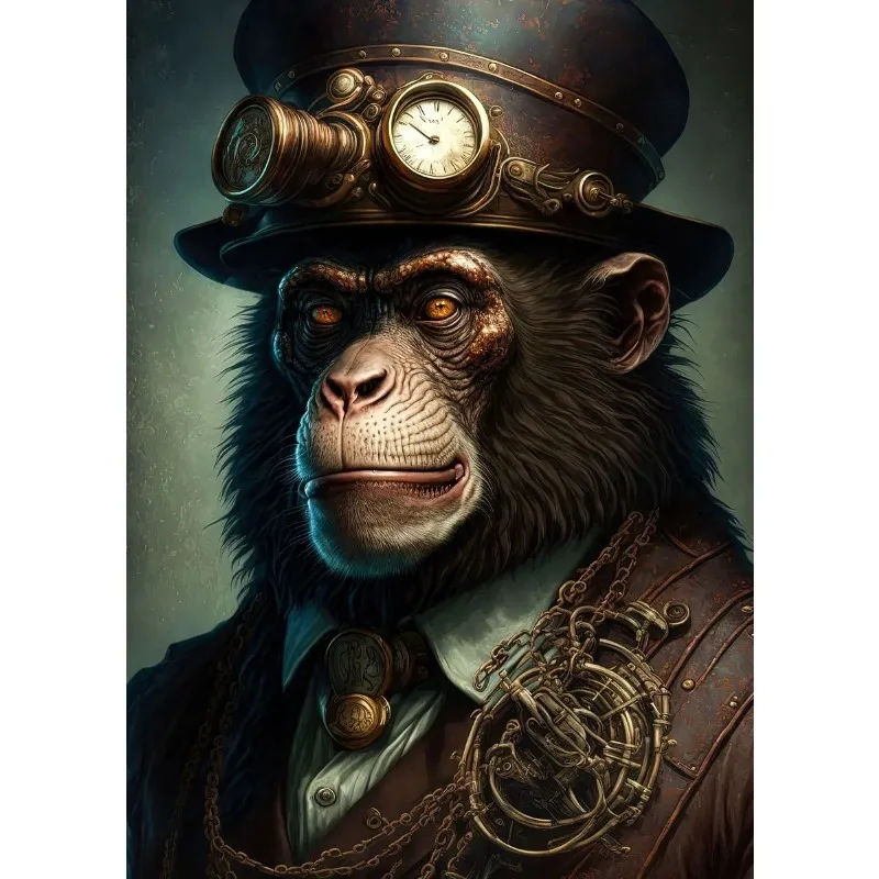 Plakat Steampunk ze zwierzętami – obraz na płótnie do salonu Czerwony