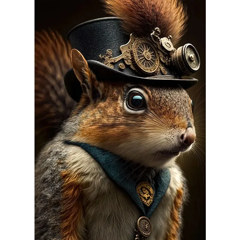 Plakat Steampunk ze zwierzętami – obraz na płótnie do salonu Granatowy