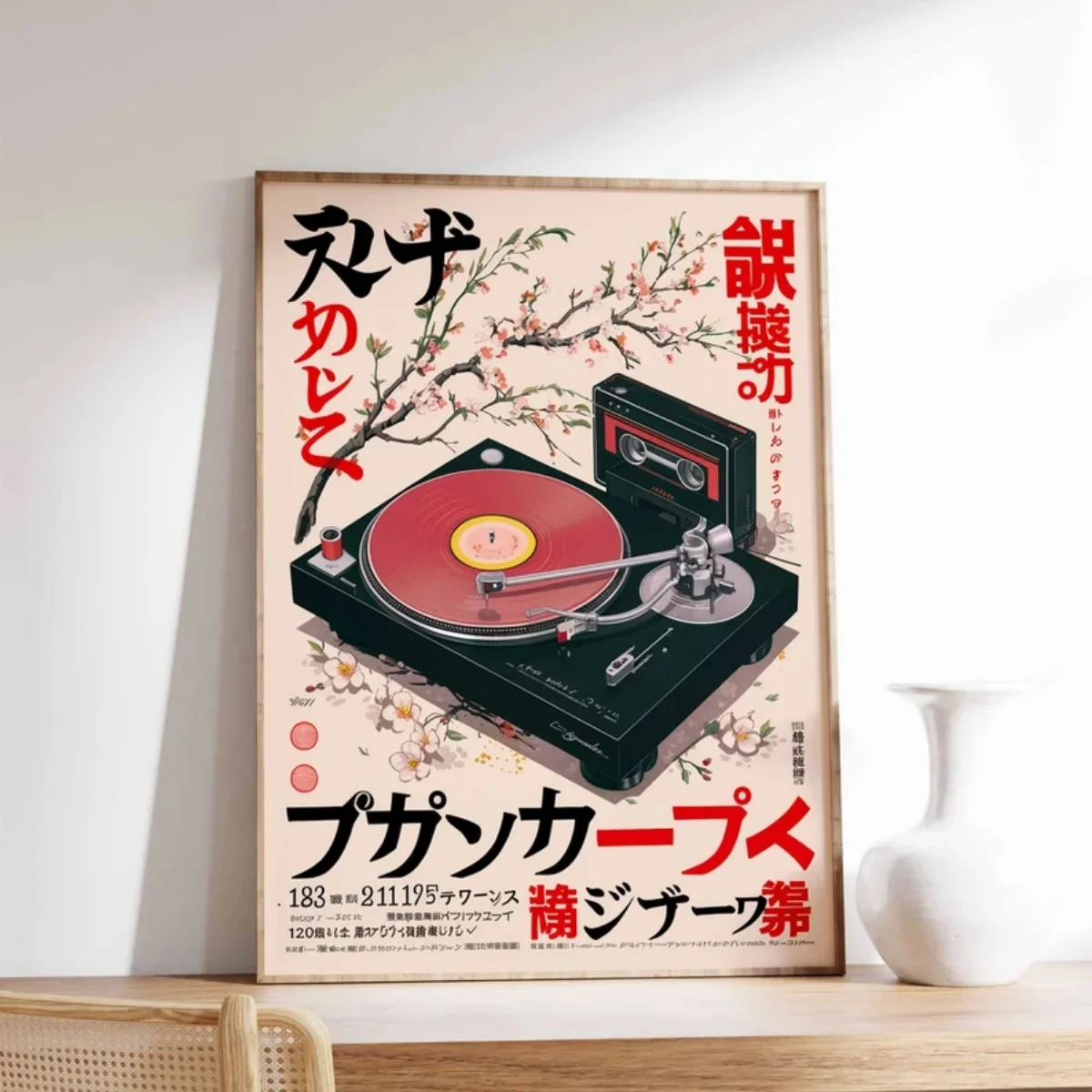 Plakaty na płótnie - vintage tygrys, kot i retro gramofon Szary