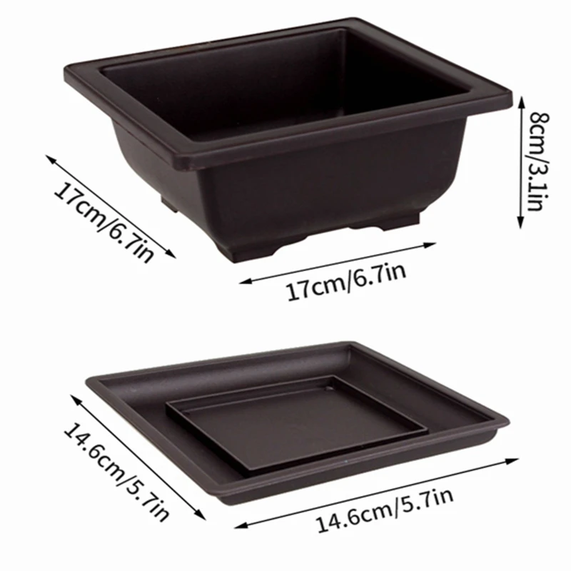 Plastikowe doniczki treningowe do bonsai z tacą drenażową — zestaw Jasnożółty