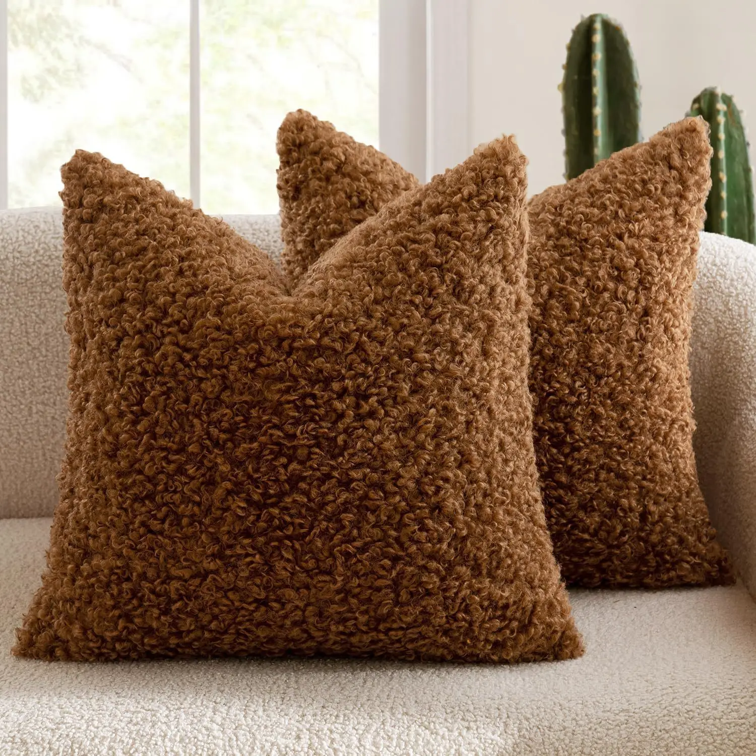 Pluszowa poszewka z jagnięcej wełny aksamitna ultra miękka sofa 45x45 cm Brązowy