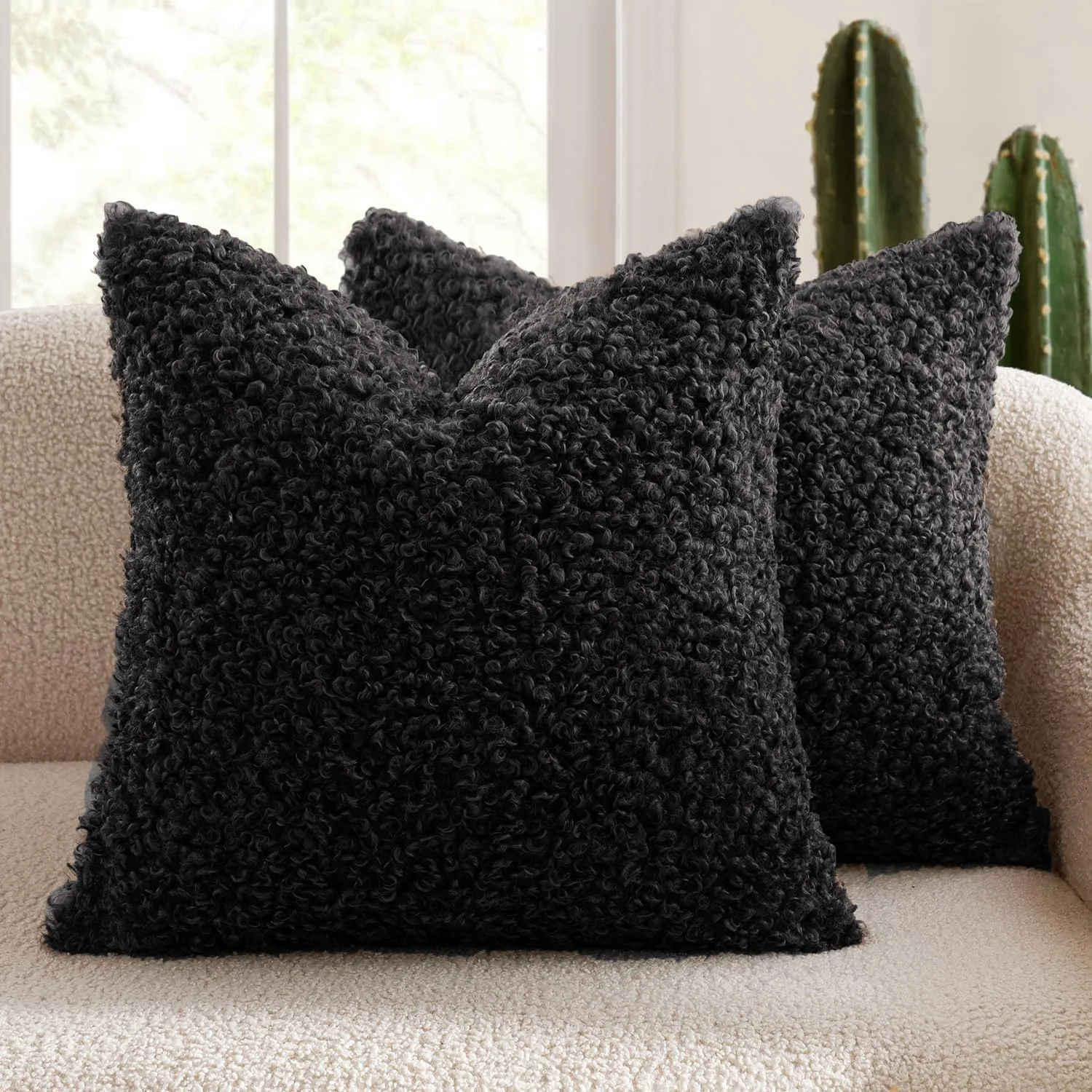 Pluszowa poszewka z jagnięcej wełny aksamitna ultra miękka sofa 45x45 cm Czarny