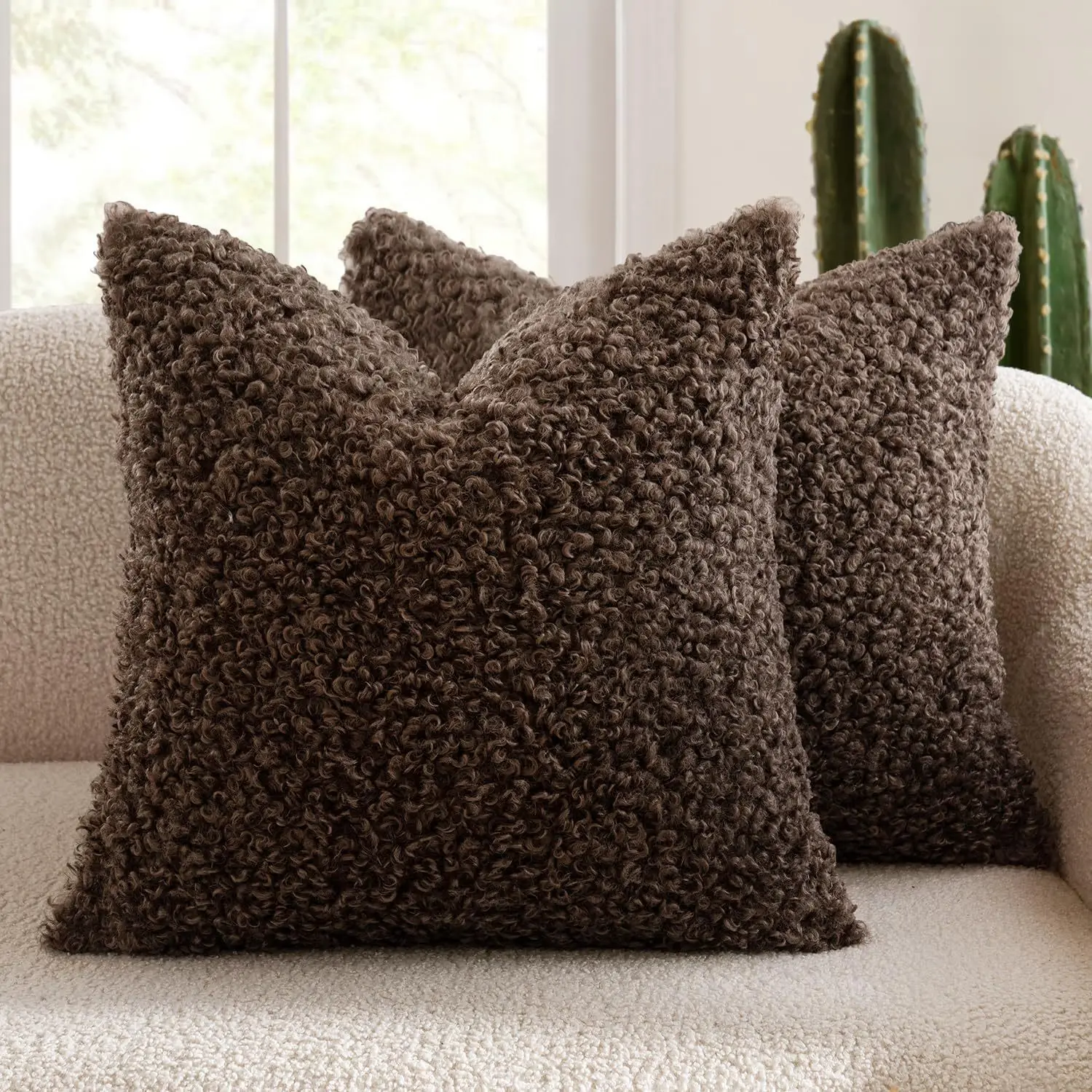 Pluszowa poszewka z jagnięcej wełny aksamitna ultra miękka sofa 45x45 cm Czekolada