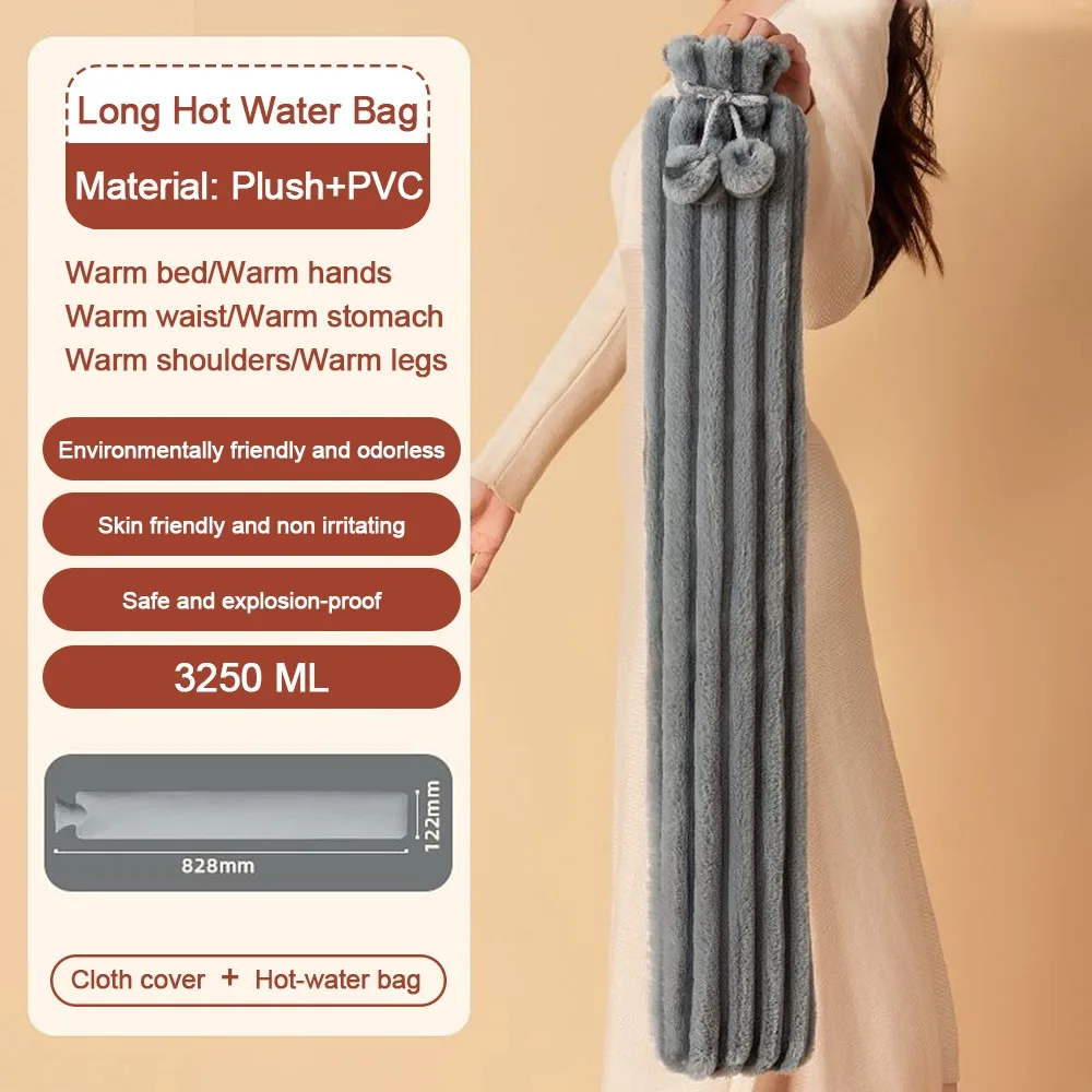Pluszowy termofor 3250 ml z miękkim pokrowcem — duży worek na gorącą wodę Burgundia