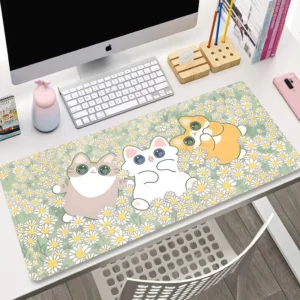 Podkładka pod mysz z kotami Kawaii – rozszerzona mata na biurko do laptopa Granatowy