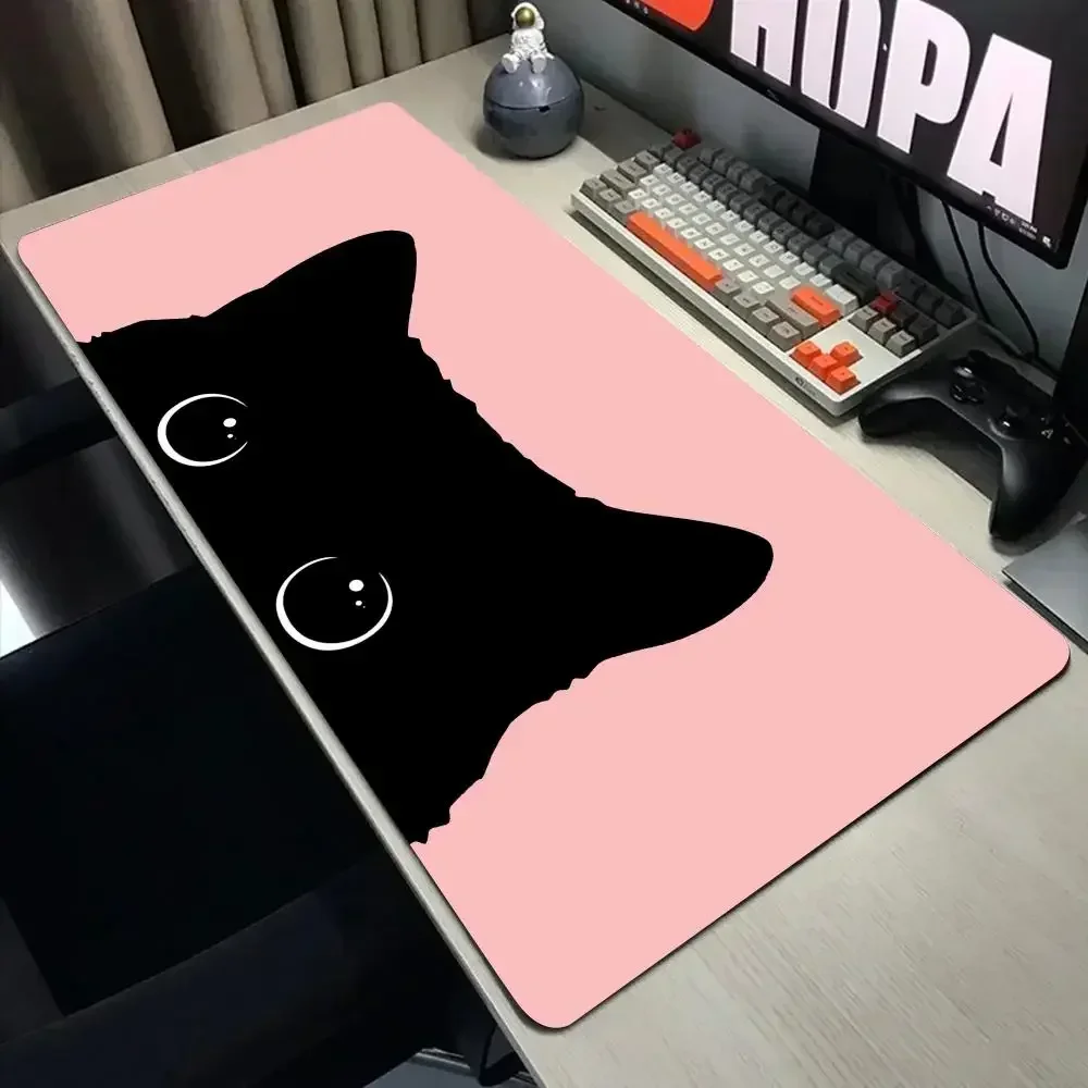 Podkładka pod mysz XXL z czarnym kotem – duża mata na biurko 30x60 Błękitny