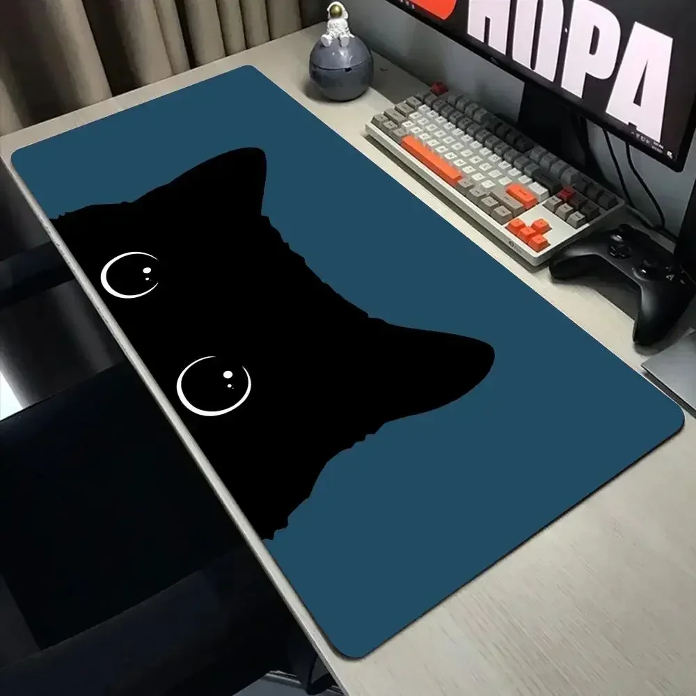 Podkładka pod mysz XXL z czarnym kotem – duża mata na biurko 30x60 Khaki
